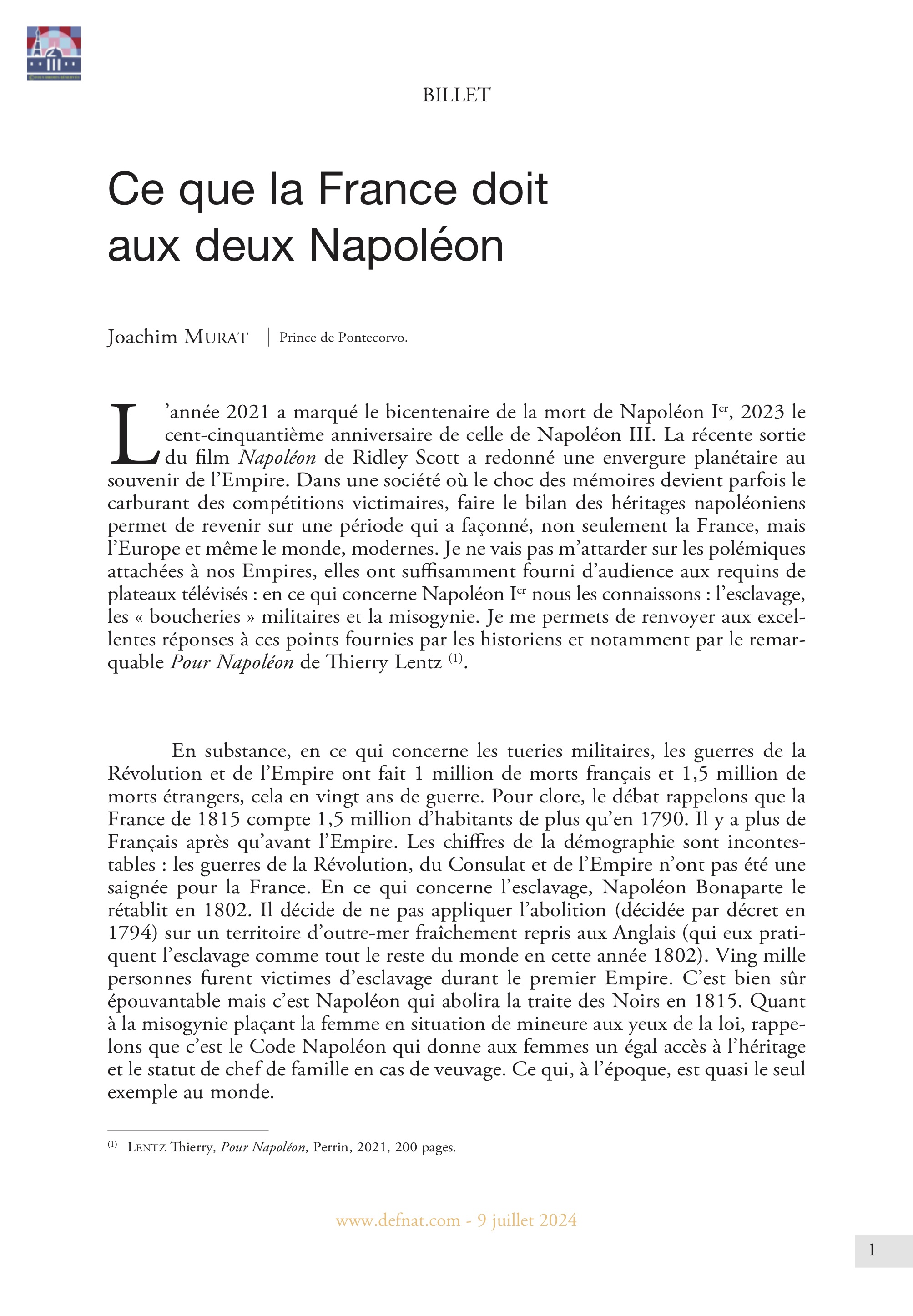 Billet – Ce que la France doit aux deux Napoléon
